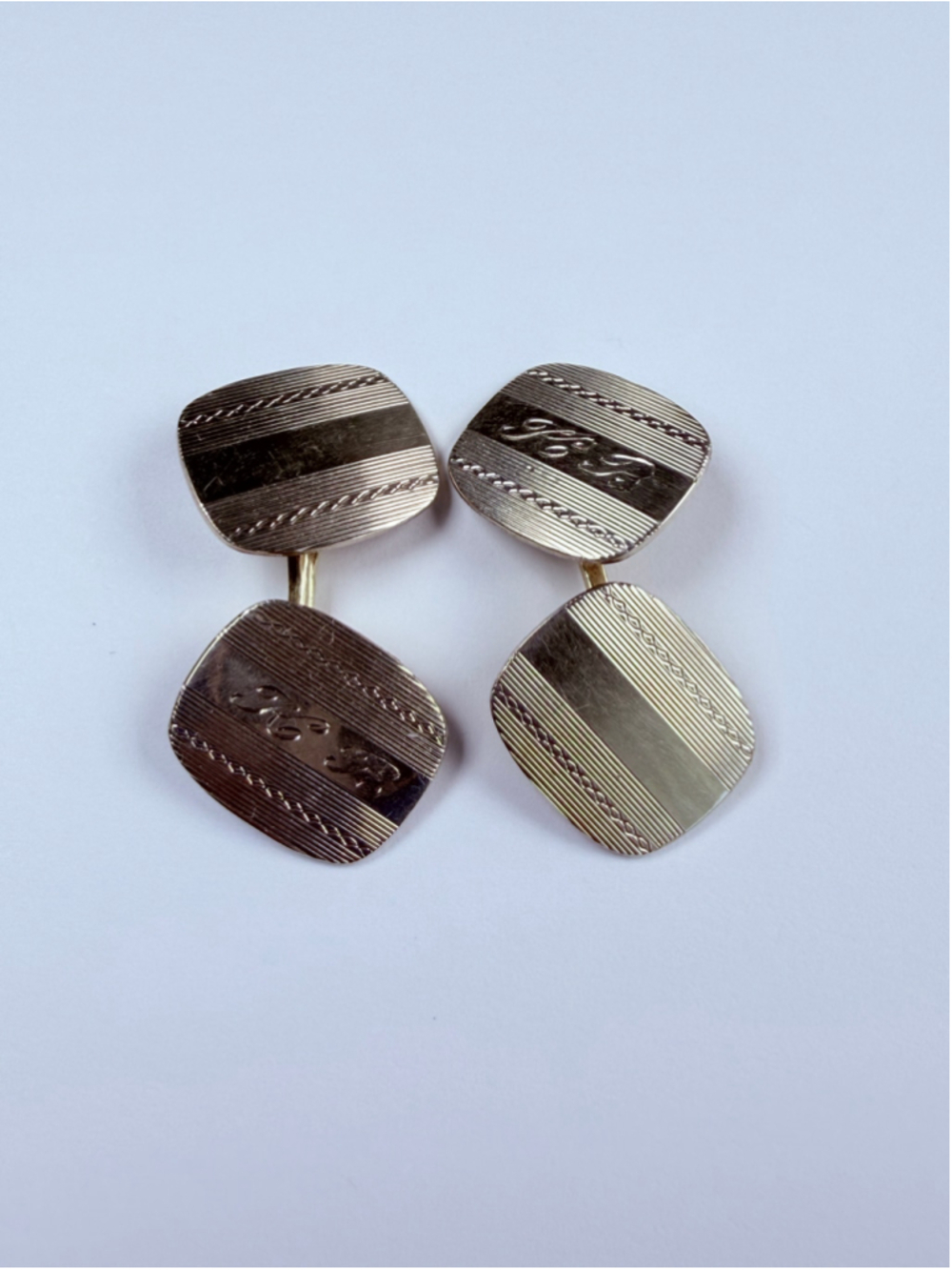 14K Solid White Gold Classic Monogrammed "KB" Square VTG Fix Link Cufflinks